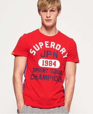 Superdry Track & Field Lite Taped Férfi Pólók Piros | VGFRQ8206